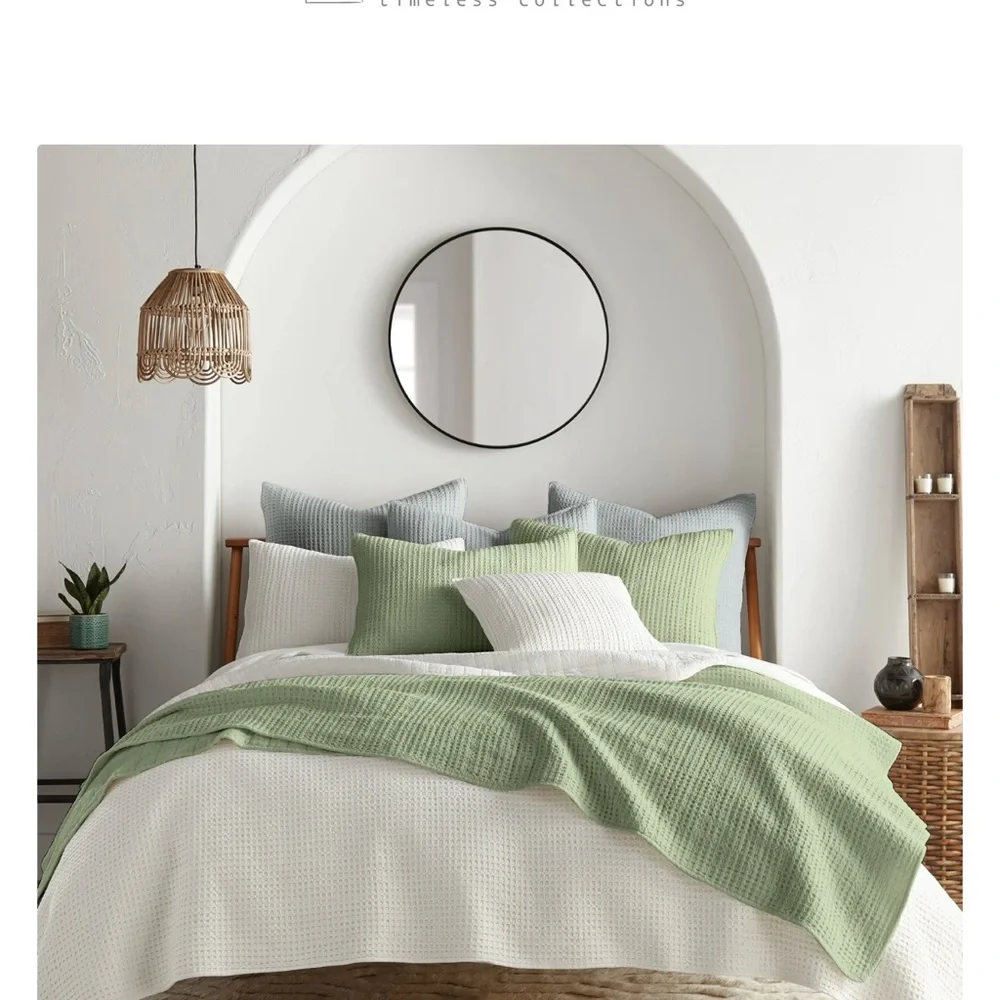 Soft Sage Waffle Duvet Cover Set - Lightweight Textured Bedding